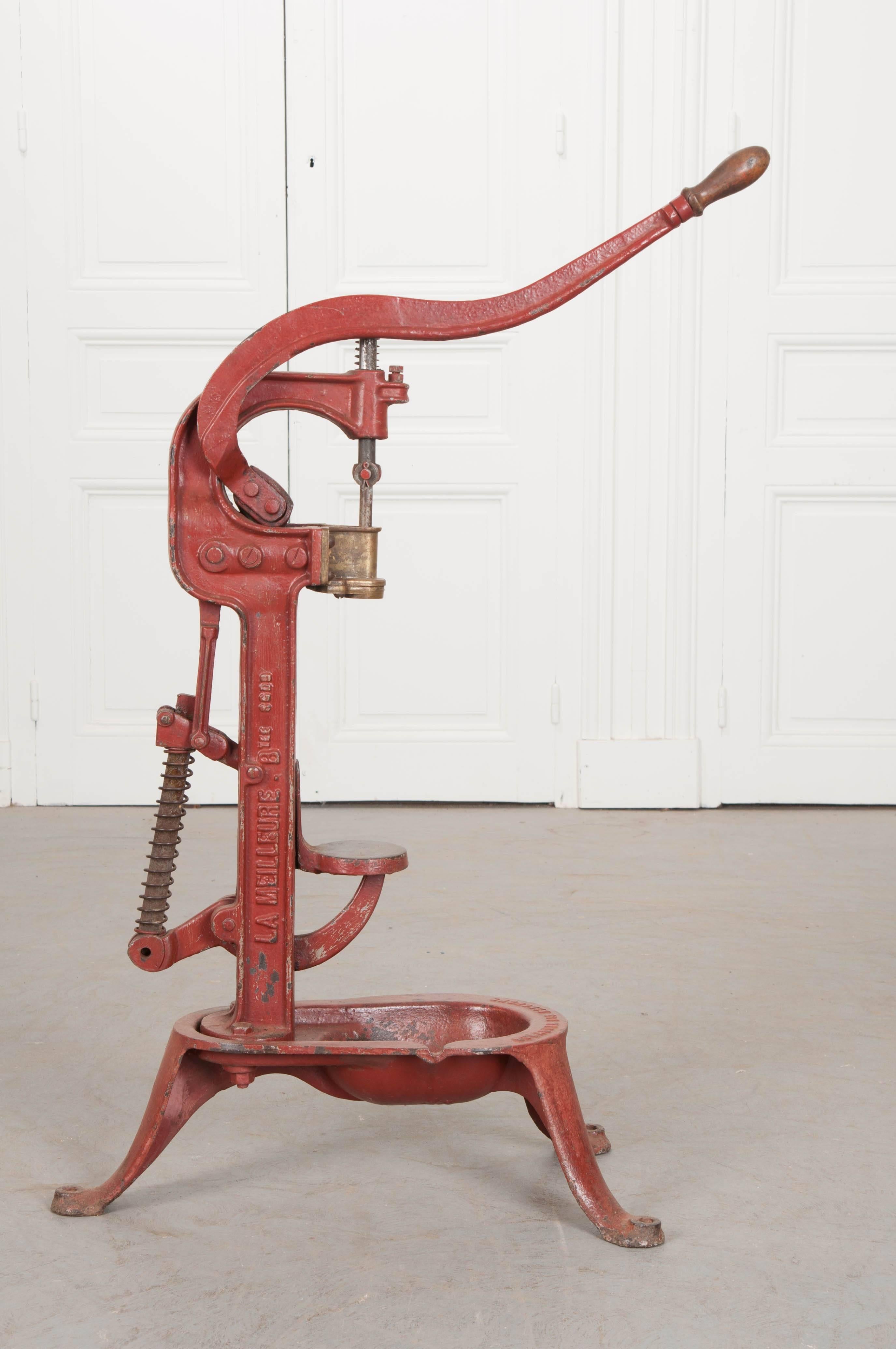 This unique, painted apparatus has a lot to do with the history and shaping of French history and culture: the wine bottle corker. This wine corker, made, circa 1880, was used in a winery in France. This corker has “La Meilleure” on its vertical