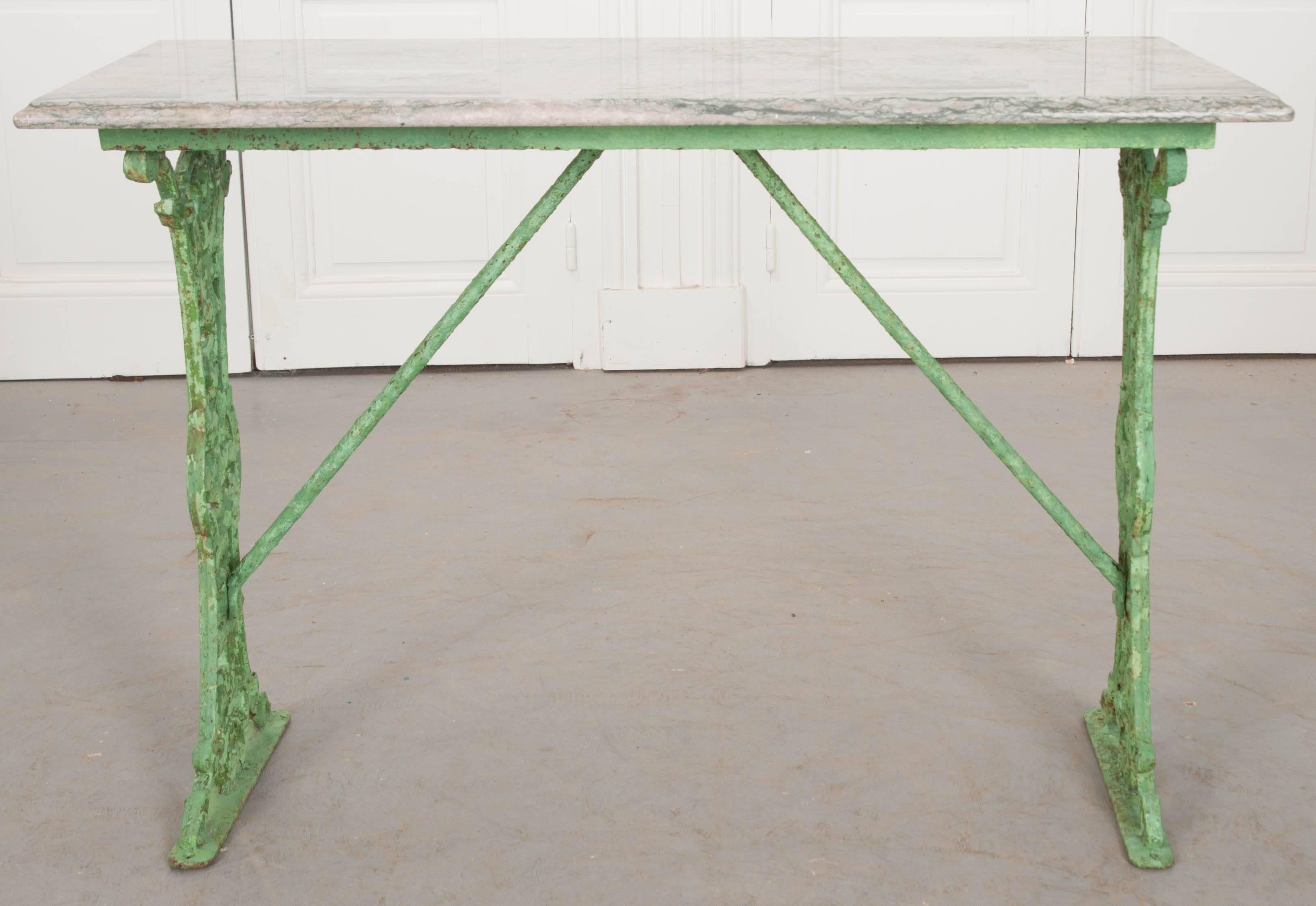 French 19th Century Painted Bistro Table with Marble Top 1