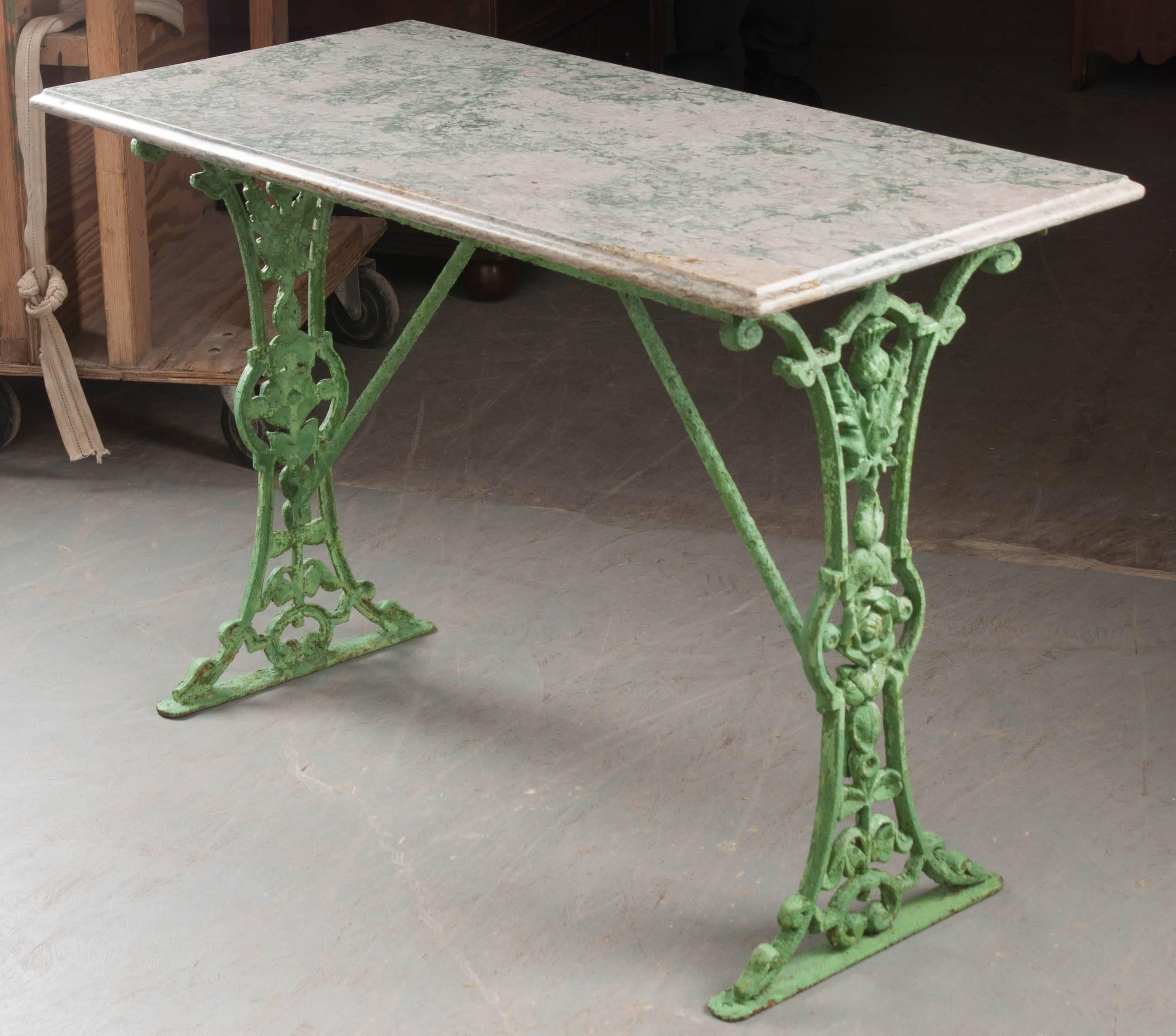French 19th Century Painted Bistro Table with Marble Top 4