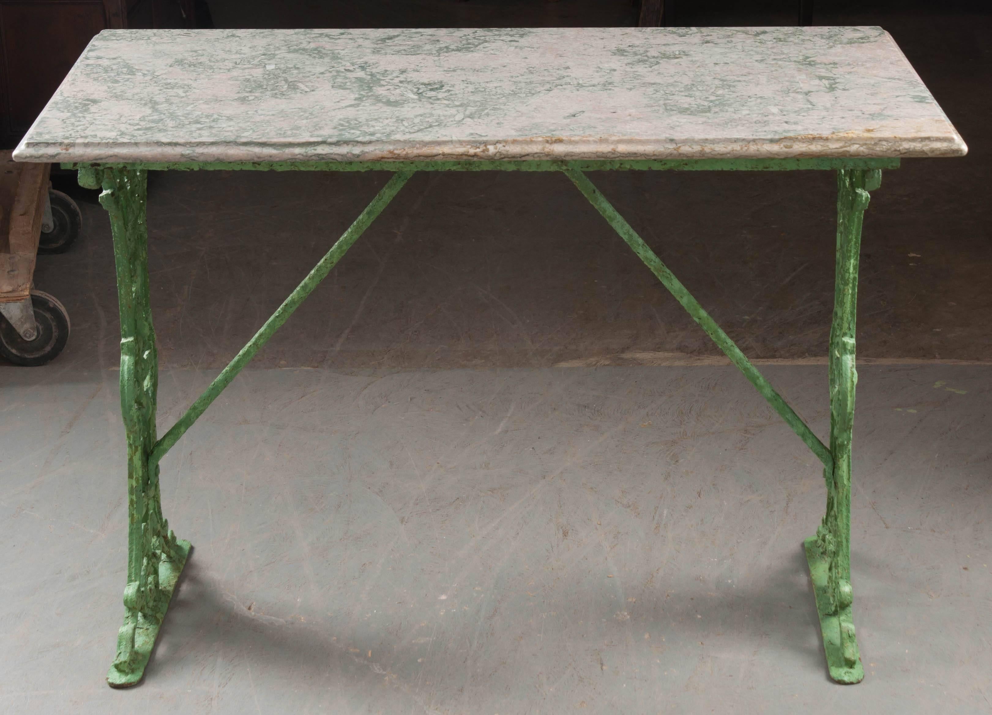 French 19th Century Painted Bistro Table with Marble Top 2