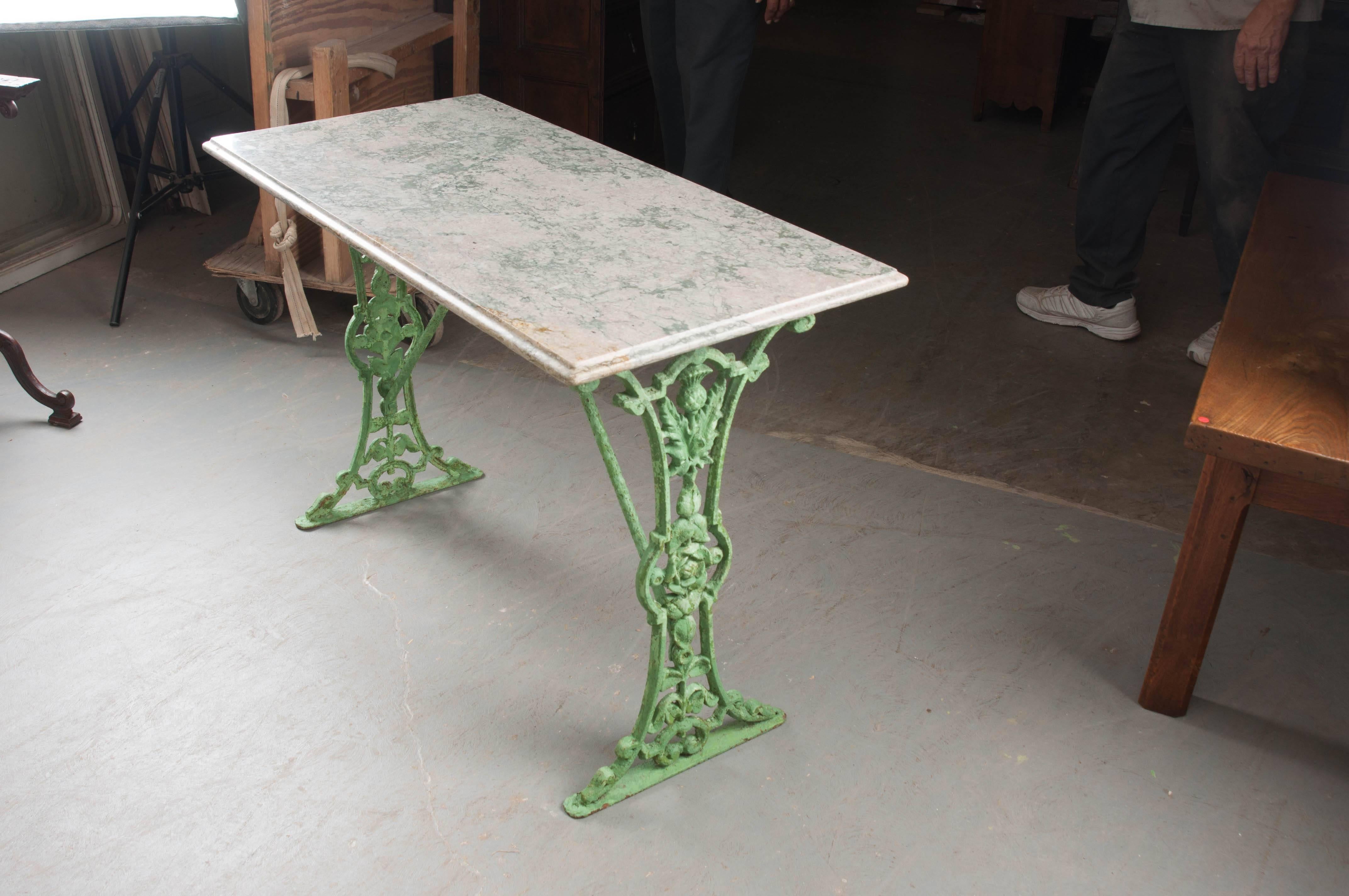 French 19th Century Painted Bistro Table with Marble Top 3