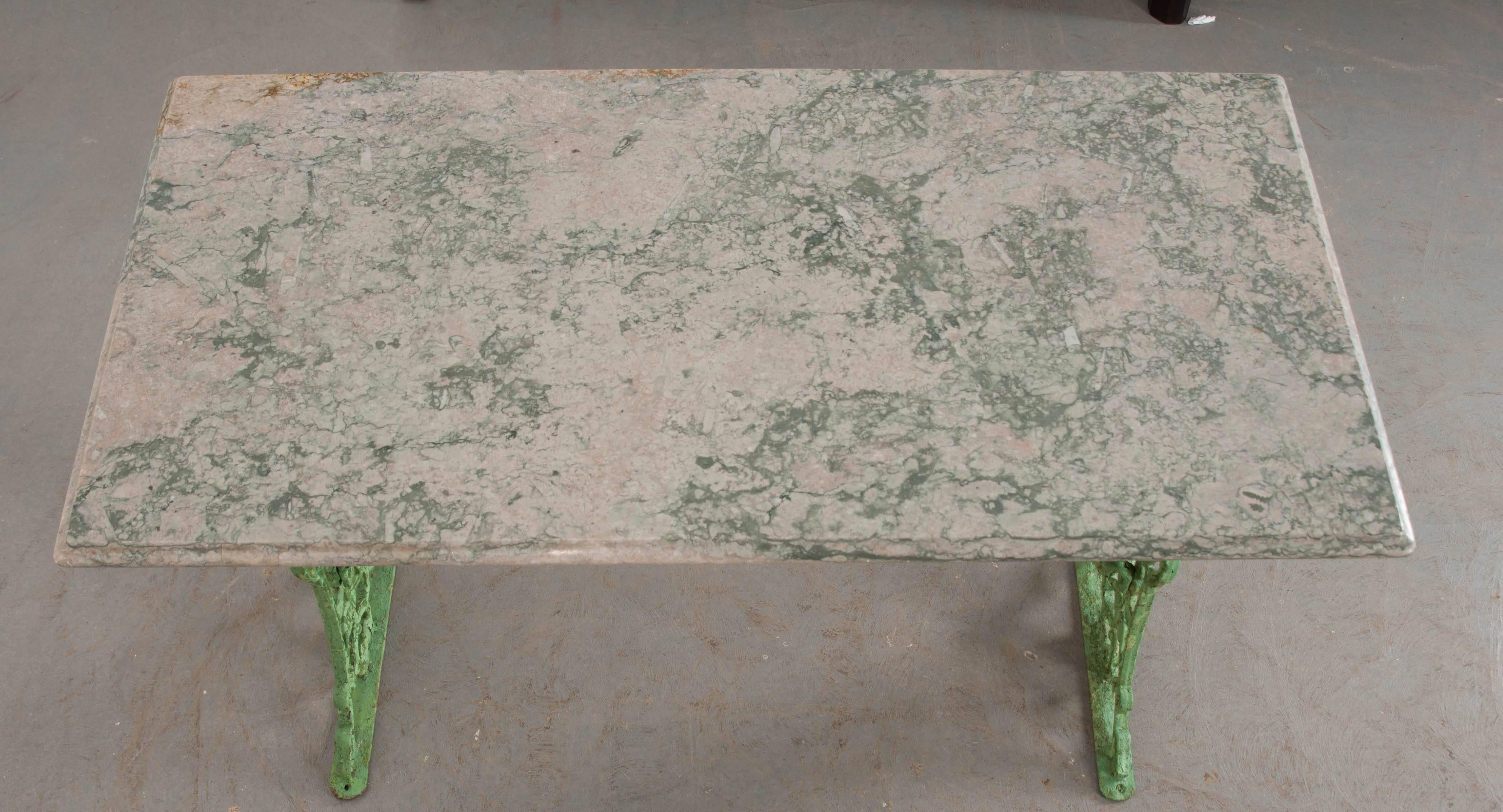 French 19th Century Painted Bistro Table with Marble Top In Good Condition In Baton Rouge, LA