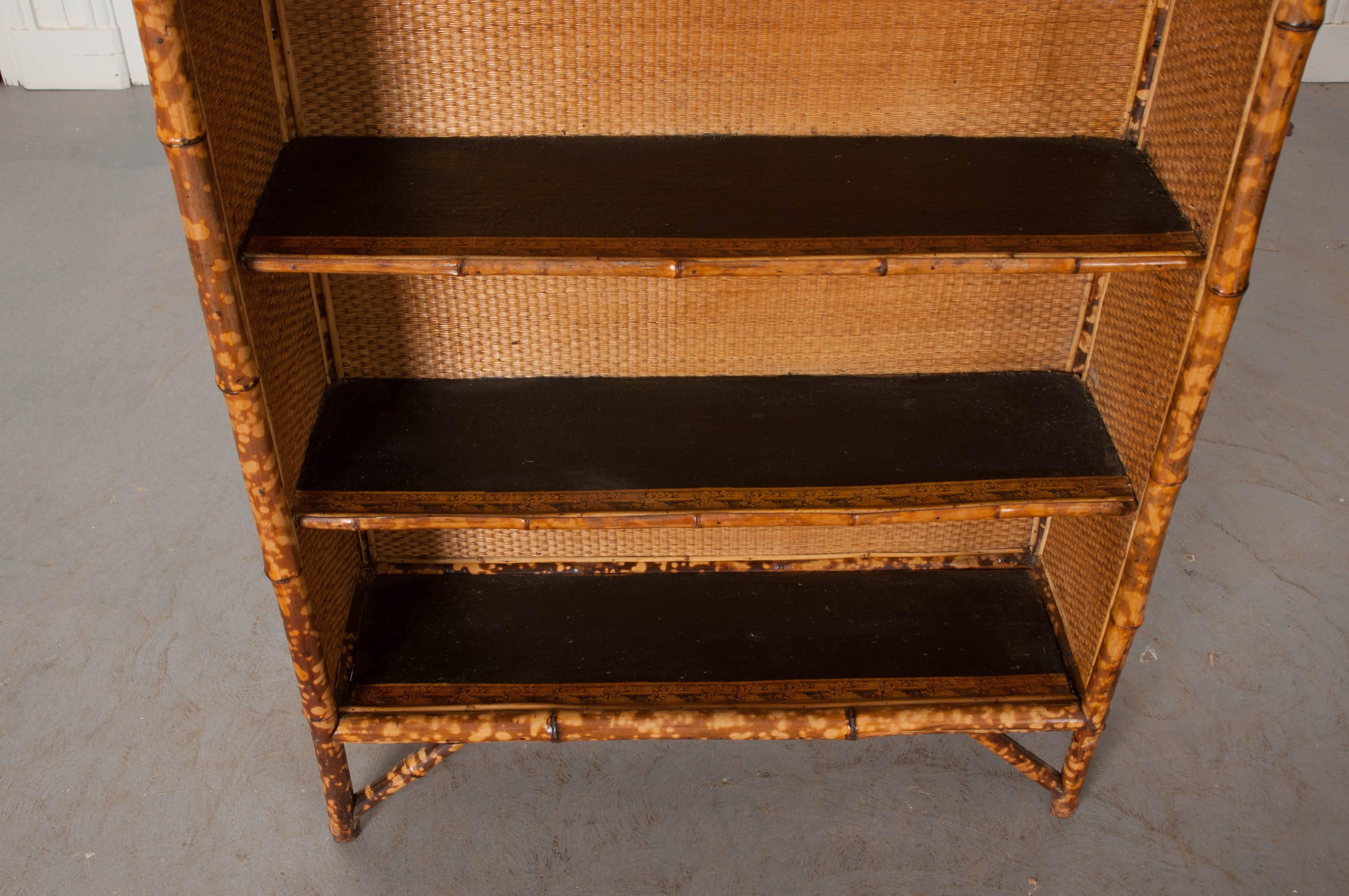 Victorian English 19th Century Bamboo Découpage Moth Bookcase
