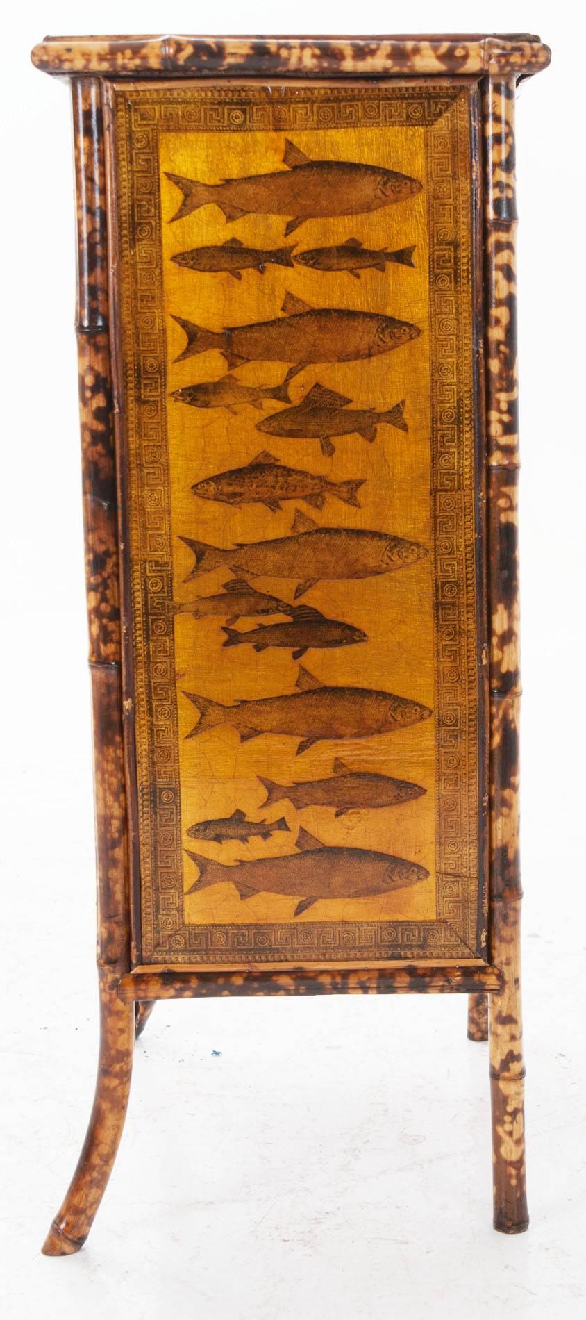 English Fish Decoupage Bamboo Cabinet 2