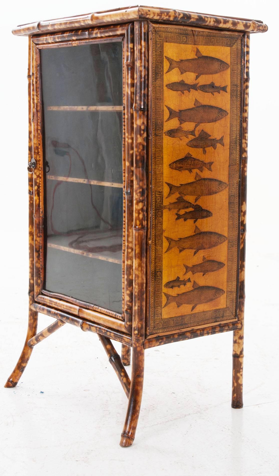 English Fish Decoupage Bamboo Cabinet 3