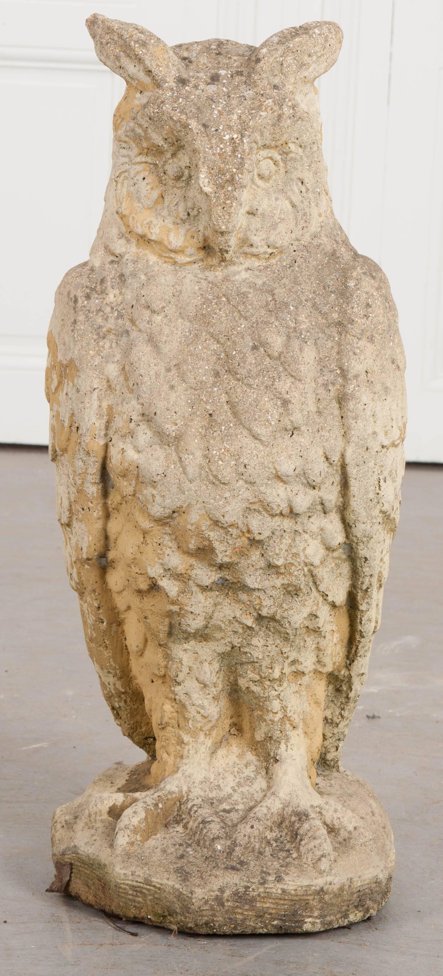 Painted English Early 20th Century Stone Owl