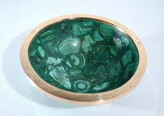 Carved malachite bowl with brass rim