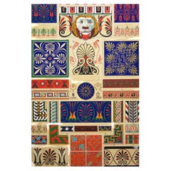 Chromolithographie polychrome du XIXe siècle représentant des motifs grecs et gréco-romains
