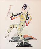 "Exotische Figur mit Paradiesvogel", fabelhaftes Art-Déco-Aquarell von Forbes