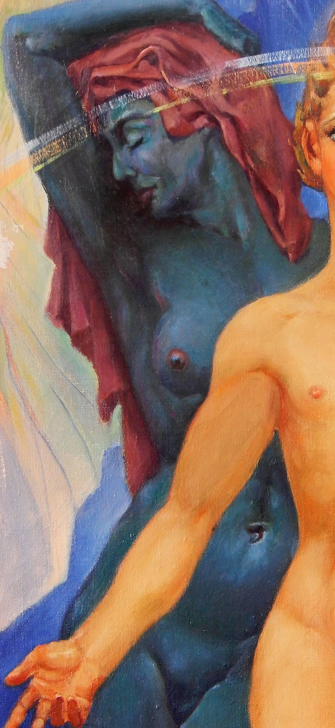 Peint « Kublai Khan, grand chef-d'œuvre de peinture Art déco avec nus masculins, 1943 en vente