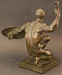 "Dienst & Wissen", Art Deco-Bronze mit männlichem Akt, Rotary-Auftragsarbeit, 1930