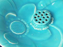 "Lotus Flower Bowl", Rare Art Deco Bowl w/ Attached Frog by Rookwood, Sky Blue