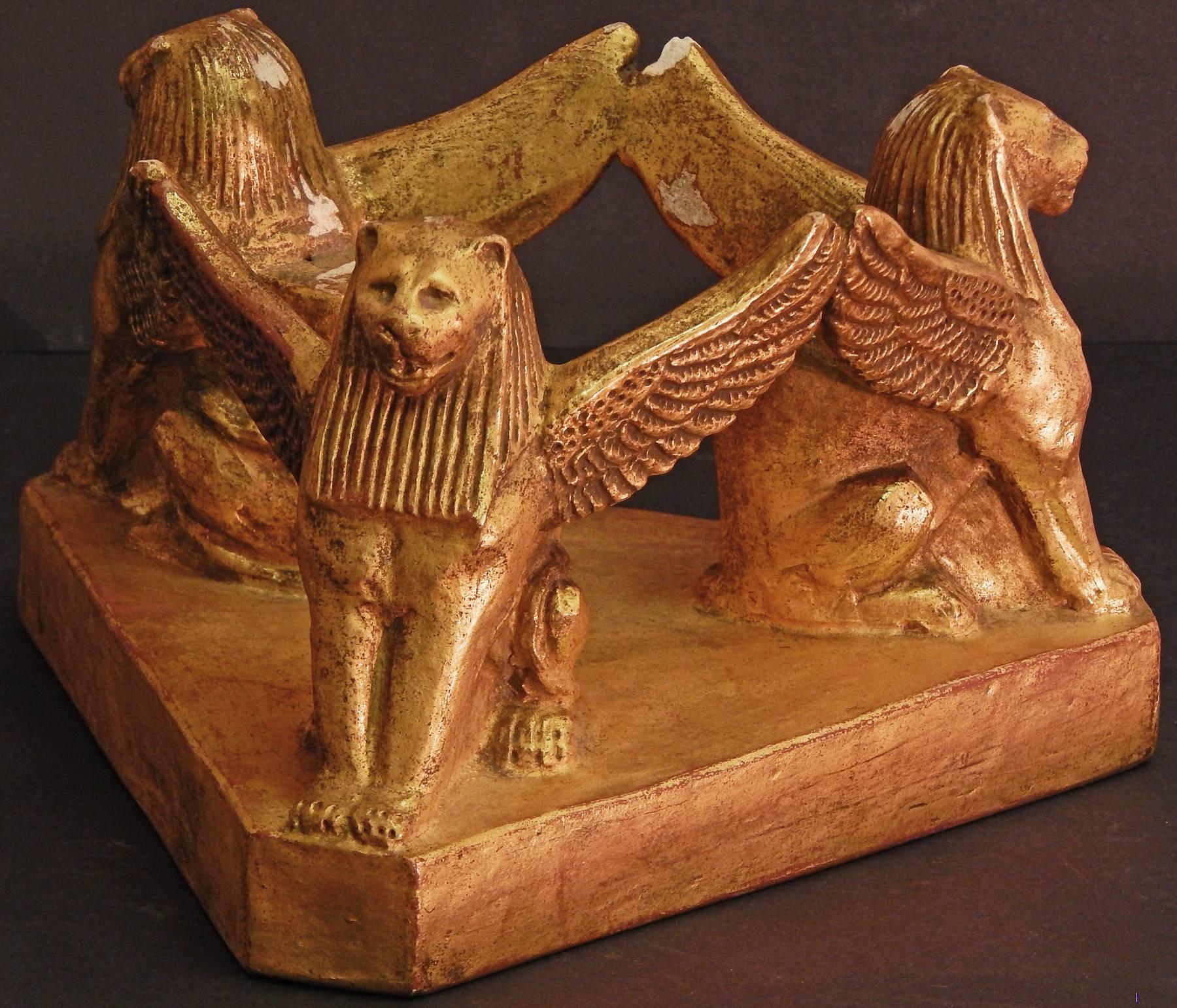 American Fabulous, Large Egyptian Revival Bowl on Sphinx Pedestal by Leon Volkmar
