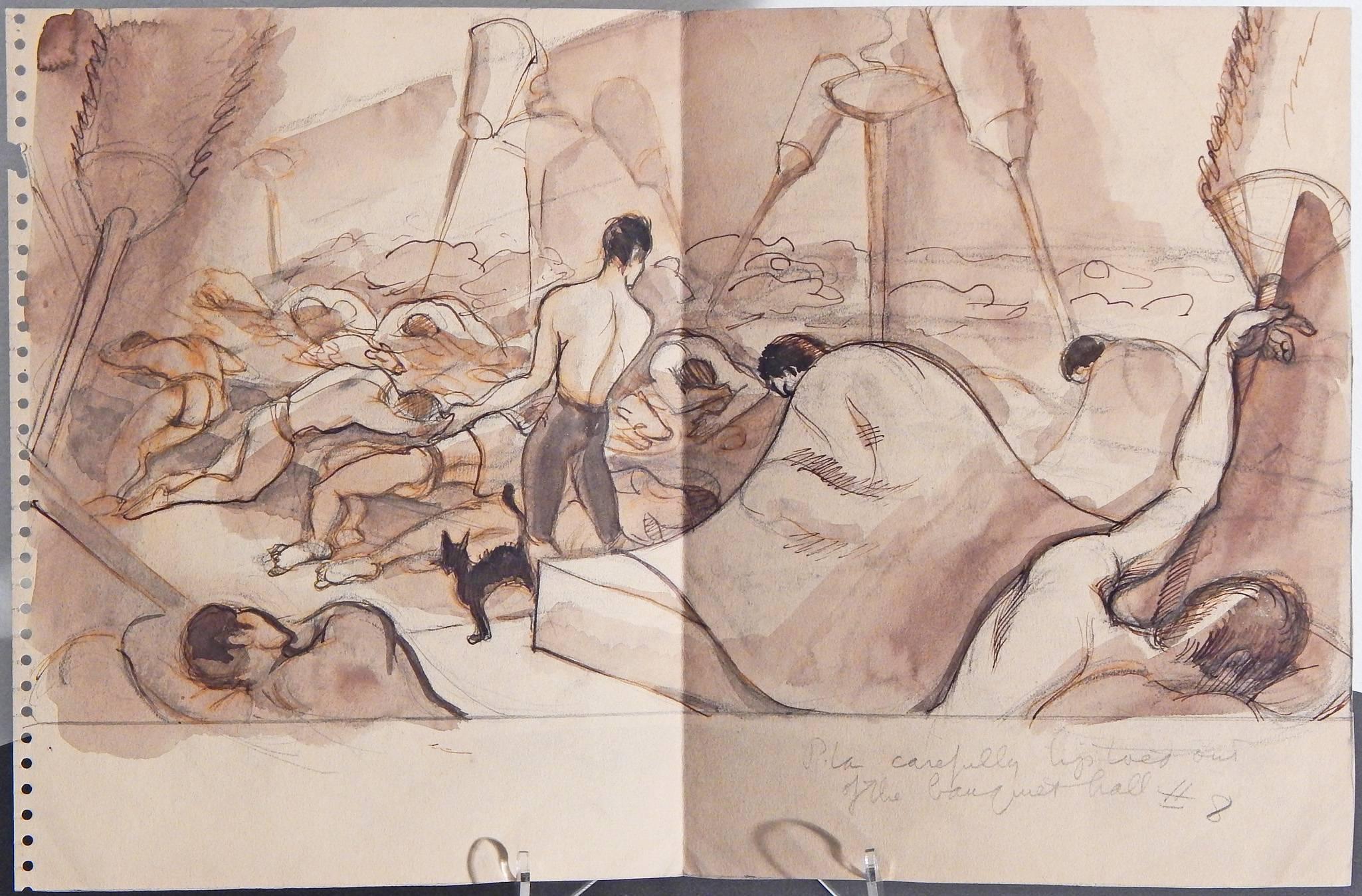 Milieu du XXe siècle «ila and the Lizard », important Manuscript inédit, 12 aquarelles Art Déco en vente