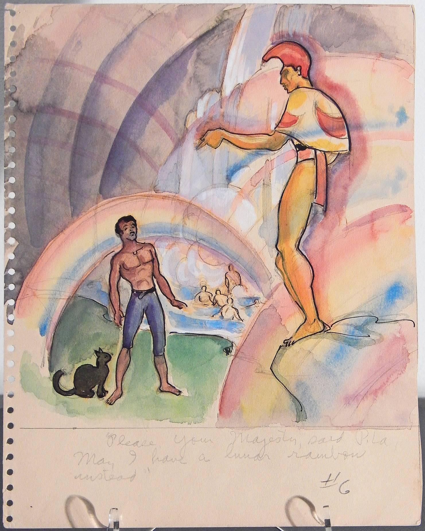 Américain «ila and the Lizard », important Manuscript inédit, 12 aquarelles Art Déco en vente