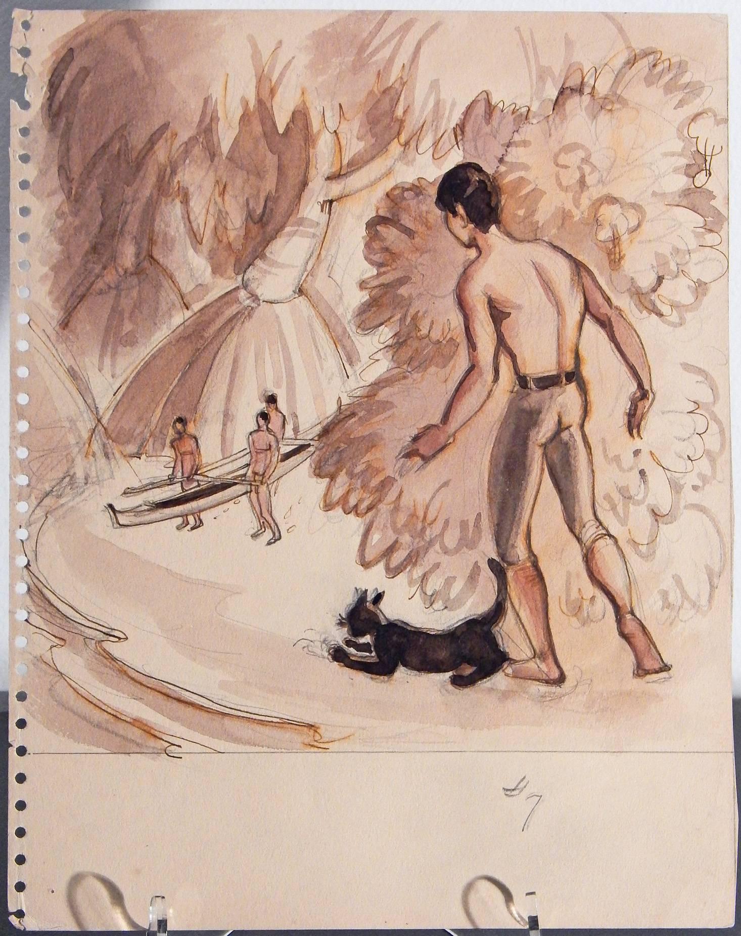 Peint «ila and the Lizard », important Manuscript inédit, 12 aquarelles Art Déco en vente