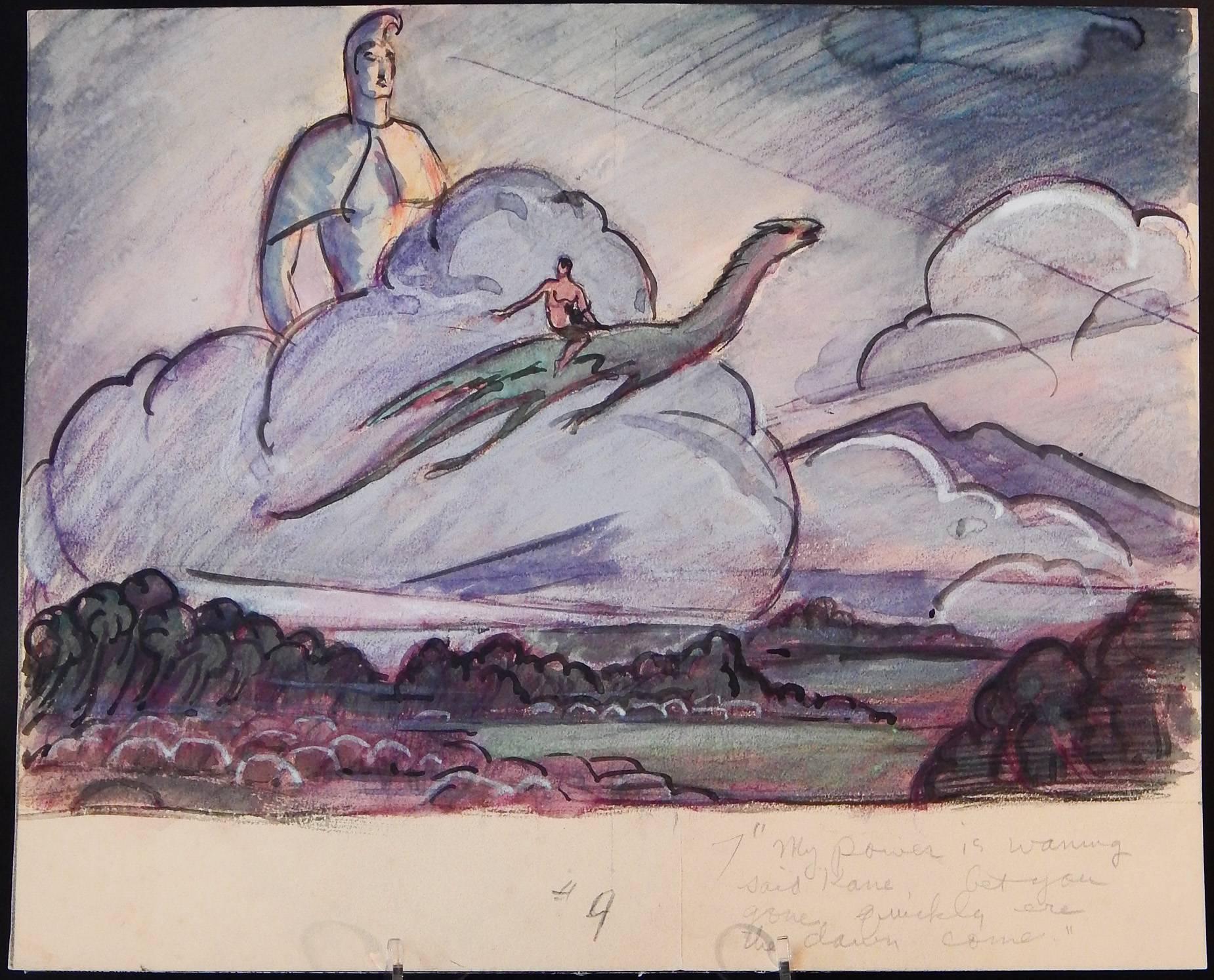 Art déco «ila and the Lizard », important Manuscript inédit, 12 aquarelles Art Déco en vente