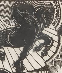 "Horses in the Sun, " Remarkable Woodblock Print by Charles Kassler, Art Deco