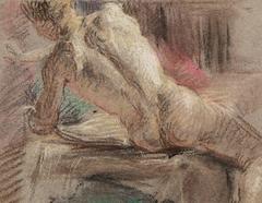"Seated Male Nude, " Superb Drawing by Allyn Cox, US Capitol Muralist