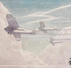 "Progress in Transportation, " Exotic Art Deco Mural Study with Airplanes