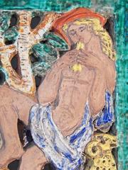 "Nude Shepherd Playing Pipes, " Unique Art Deco Sculptural Panel, 1940