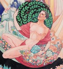 "The Four Seasons, " Brilliant Art Deco Painting with Nudes by Max Howard