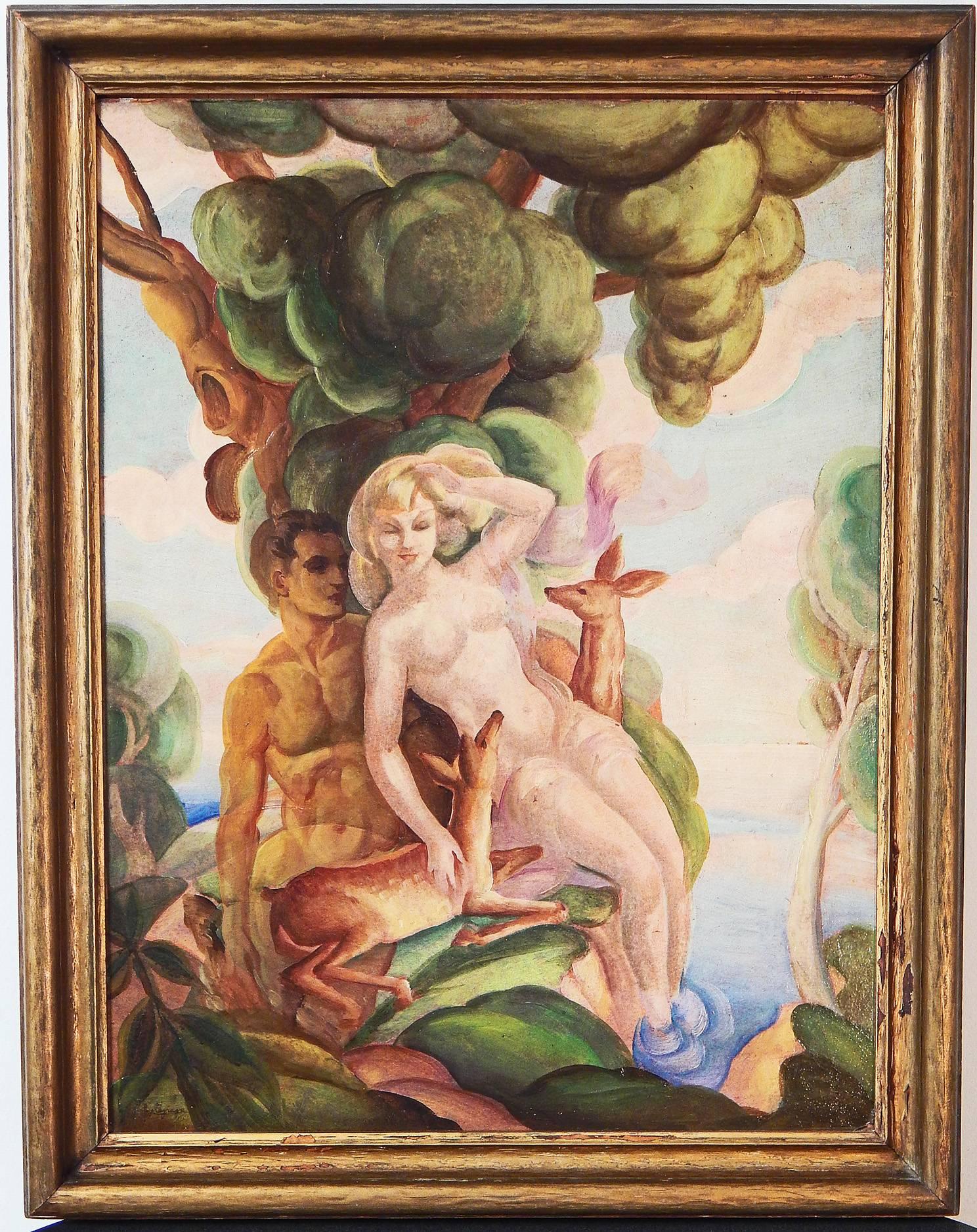 Début du 20ème siècle « Nus par la mer », superbe peinture Art déco classique de George Lepape en vente