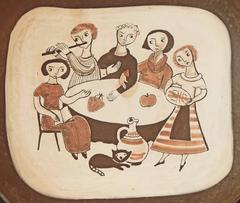 "Reunión en torno a la mesa", cuenco grande y raro de mediados de siglo de Meister