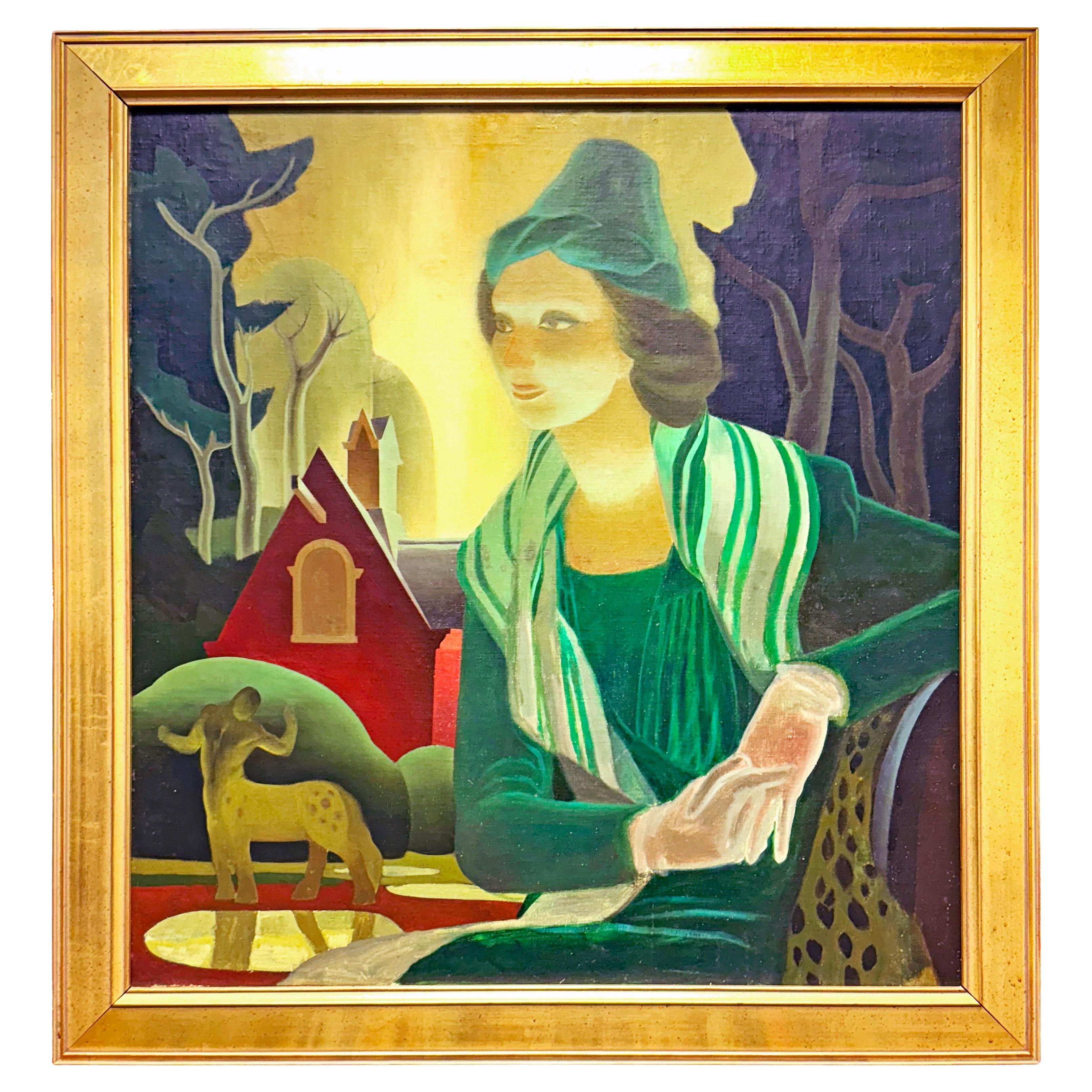 "Portrait with Centaur", Art Deco Painting by Muralist for Texas Hall of State For Sale