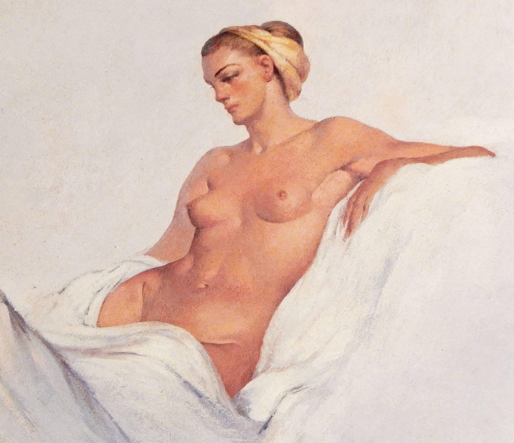 Art déco « Two Female Nudes » (Deux nus féminins), chef-d'œuvre du milieu du siècle par Alexander Caedo en vente