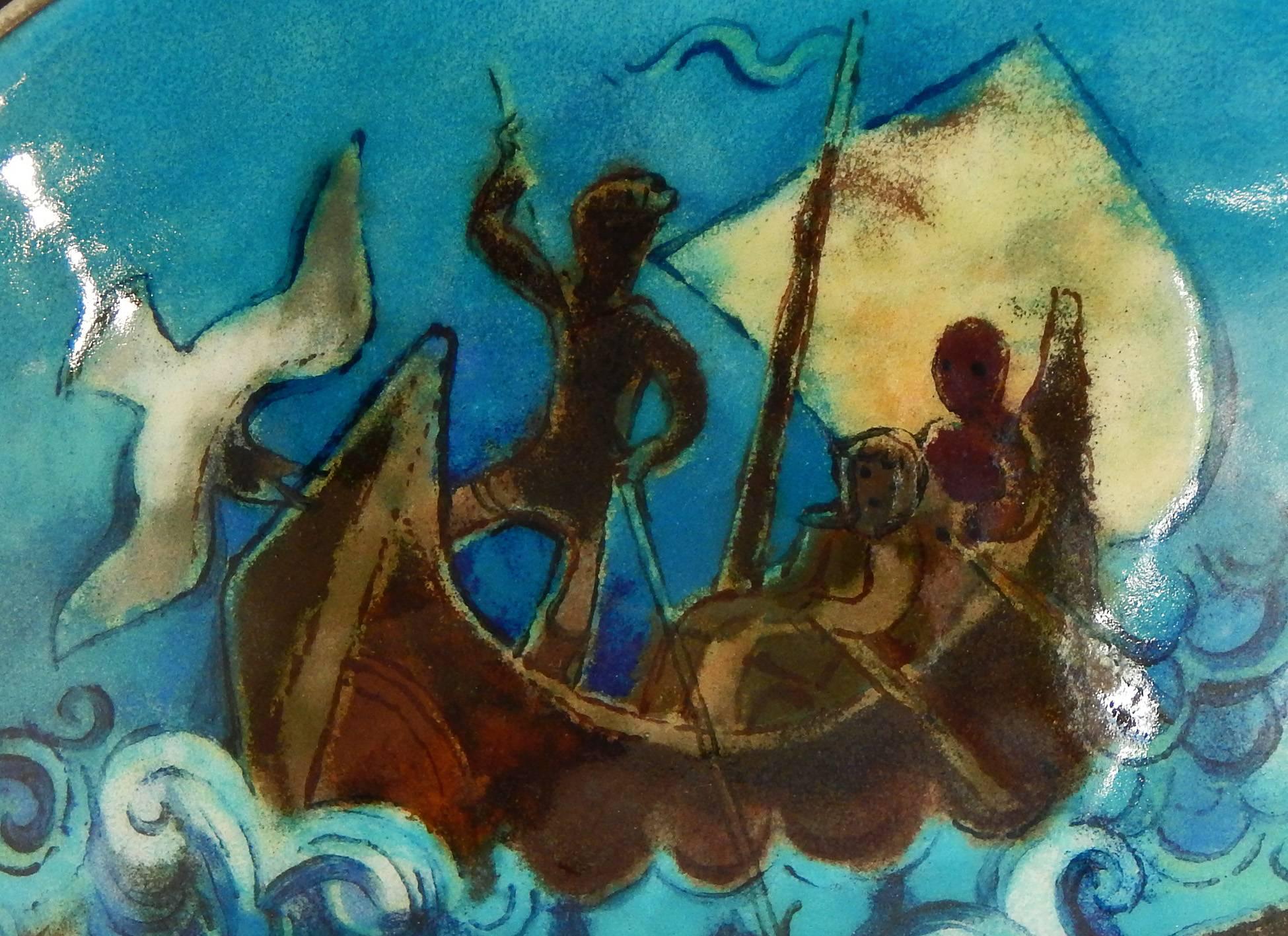 Mid-Century Modern « Spouting Whale », chef-d'œuvre de la peinture à l'émail du milieu du siècle dernier de Drerup en vente