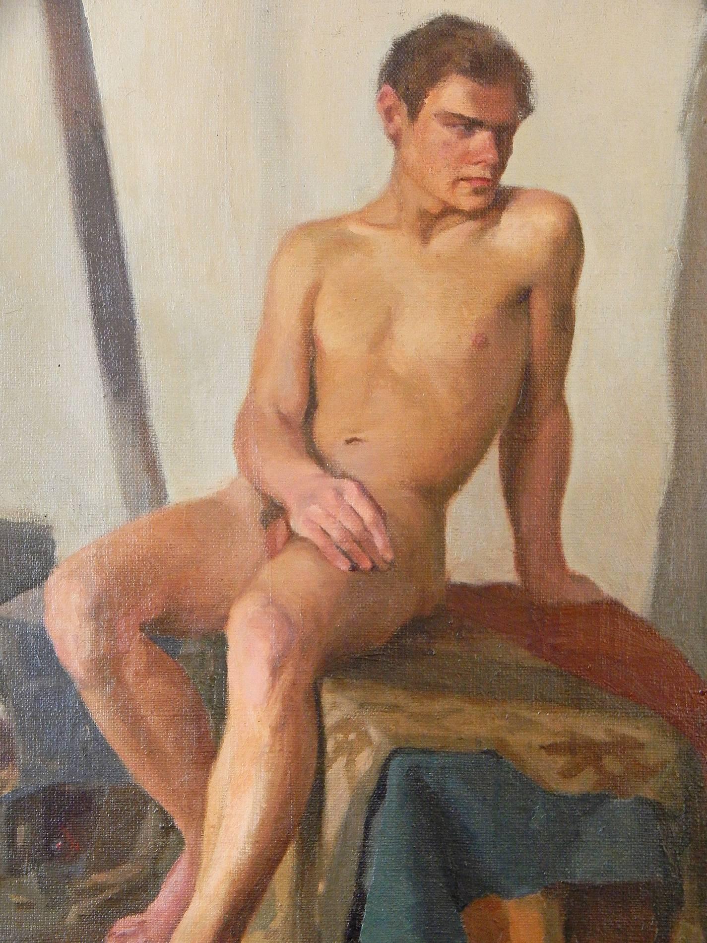 This superb capturing of a young male figure, probably a worker from the fields, was painted by Pyotr Petrovich Konchalovsky, an important artist in the Russian Realist tradition, a founder of the Jack of Diamonds group of avant-garde artists and a