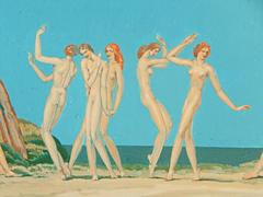 "Dance Beside the Sea, " Quintessential Art Deco Painting by Master Muralist