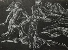"Eight Nudes, " Monumental Drawing with Male Nudes Attributed to Davies