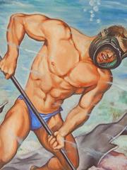 "Scuba Diver Rescue, " Rare and Important Illustration Art for 1952 Magazine