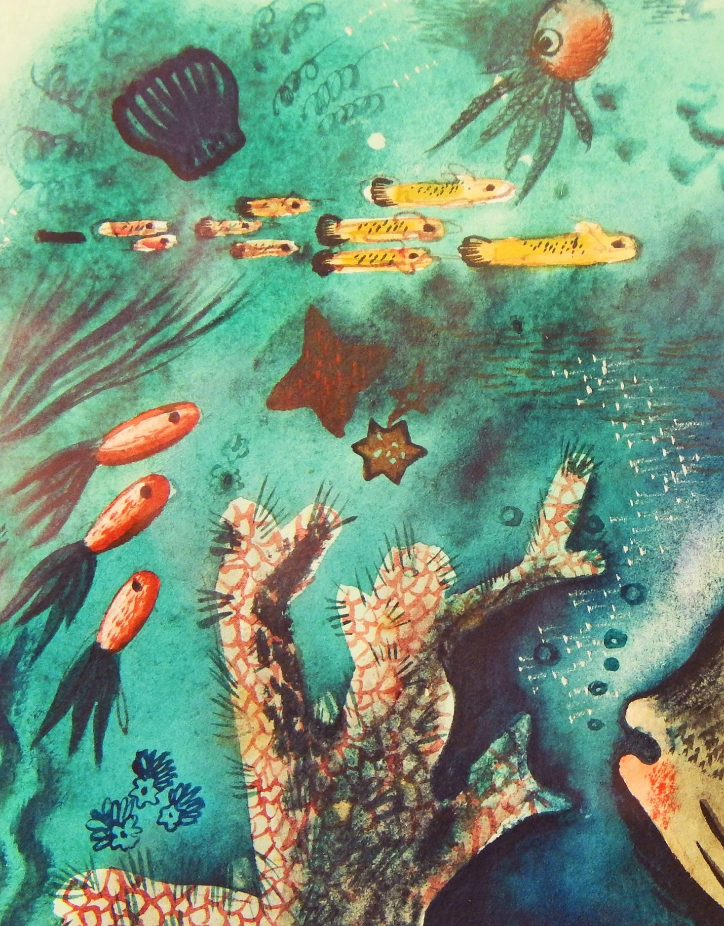 Art déco « Tropical Fish », brillante peinture Art Déco sous-marine, Hawaï, 1942 en vente