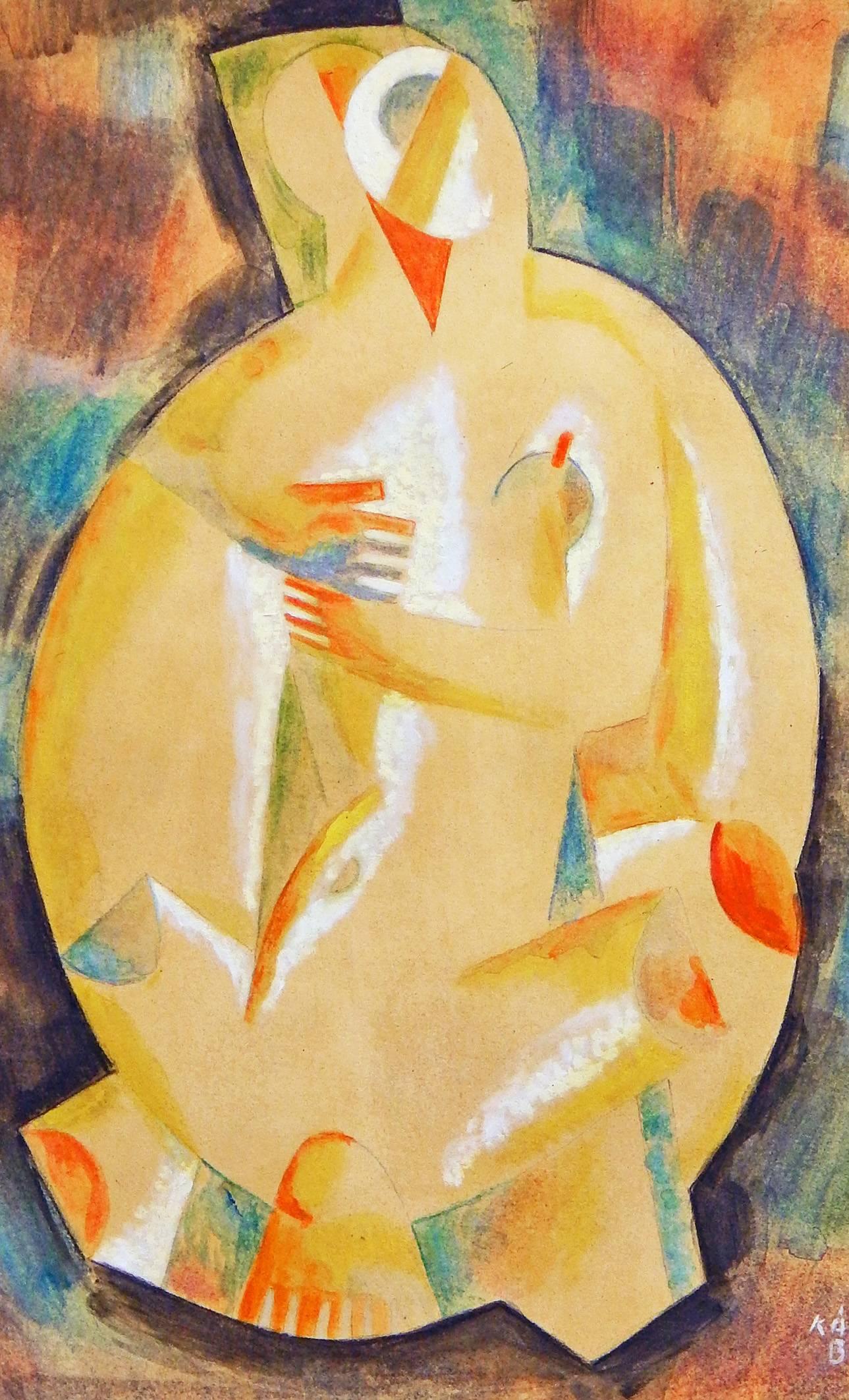 Brilliantly painted in striking shades of tomato red, green-blue and chalky white, this painting was made by Béla Kádár, increasingly appreciated and collected today as Hungary's great master of Cubist and Art Deco-inspired figural paintings.