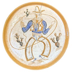 "Cowboy con lazo e speroni", unico e imponente piatto da parete in stile Art Déco di Gregory