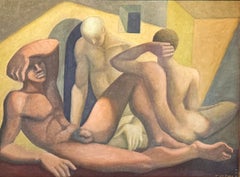 "Three Nudes in Moroccan Hammam", Masterpiece w/ Male Nudes by Azema, 1967
