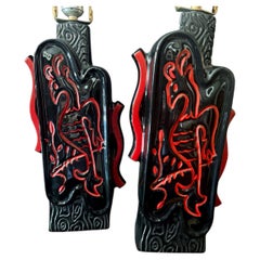 "Firebird Lamps", Rare Pair of Art Deco Table Lamps in Black and Red