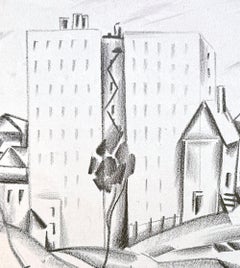 "The Bronx in 1925", Bold, Cubist-Inspired Drawing of Early Apartment Building
