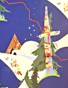 "Totem Poles, Igloos and Teepees", Art Deco Painting for Alaska-Themed Poster