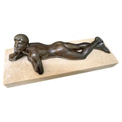 "Day Dream", Highly Rare Bronze Sculpture of Male Nude by Hancock, 1938