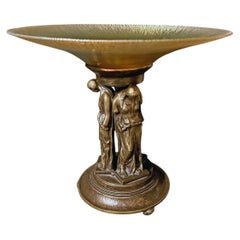 Art Deco Bronze and Glass Compote with Female Caryatids in Greek Robes