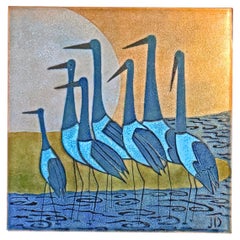 "Sand Cranes in Blue and Gray", Enamel Panel by Judith Daner, Master Enamelist