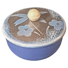 "Flowers and Leaves in Periwinkle and Silver", Art Deco Lidded Enamel Bowl