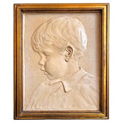 "Portrait of a Young Boy", Lovely Bas Relief Sculpture by Winterich, Belle Epoch