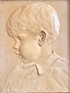 "Portrait of a Young Boy", Lovely Bas Relief Sculpture by Winterich, Belle Epoch