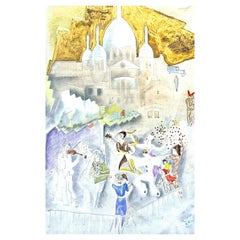"Sacré-Cœur and Montmartre in 1928", Fabulous Painting w/ Performers & Revelers