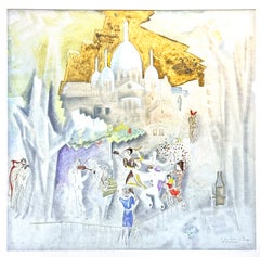"Sacré-Cœur and Montmartre in 1928", Fabulous Painting w/ Performers & Revelers